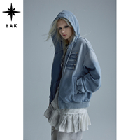 BAK深蓝断层｜街头重工破坏渐变水洗蓝拿破仑宫廷风卫衣外套女秋