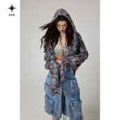 裙防晒连帽衬衫 现货BAK原创 宽松复古格子外套破洞水洗做旧裤 上衣