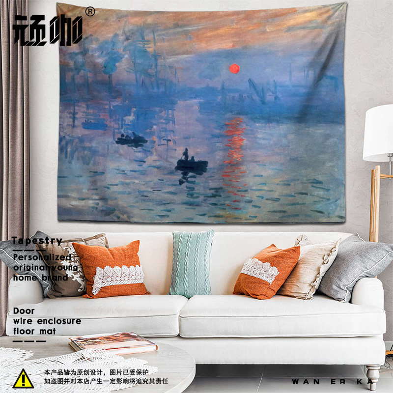 世界名画日出印象油画莫奈印象派工作室画室艺术创作背景挂布高级