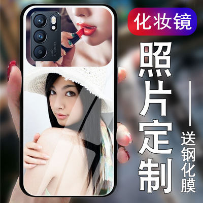 oppo来图照片定制reno6手机壳reno6pro镜子reno6pro+化妆镜reno5k补妆镜reno5z钢化por玻璃reno5pro+男女diy