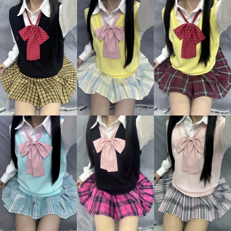 日系V领正版格裙背心套