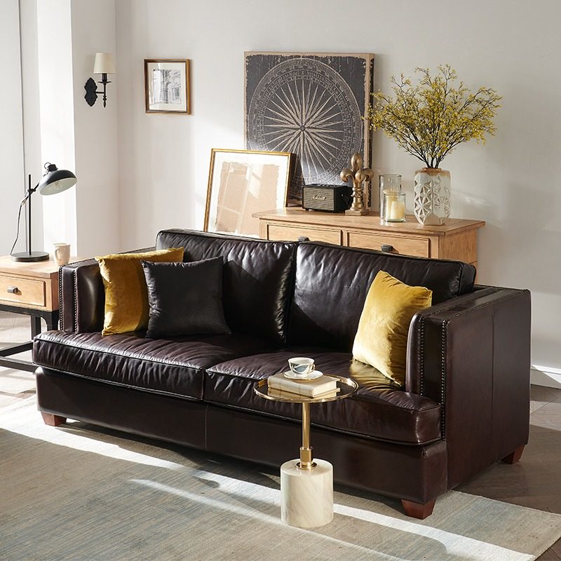 真皮沙发进口头层牛皮美式油蜡皮复古做旧客厅家用全皮三人位沙发