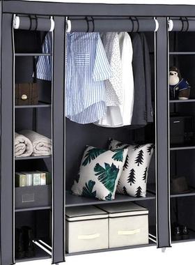 150x45x175cm超大无纺布简易衣柜灰色六拉折叠收纳衣柜