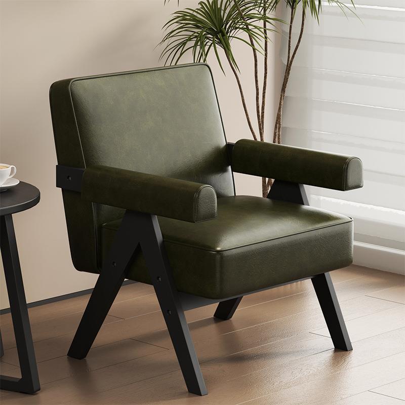 r^实木客厅阳台单人沙发椅设计师中古风阅读民宿极简单人椅法式复