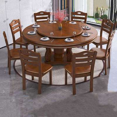 中式实木圆桌餐桌家用高级感带转盘10人圆桌餐厅带电磁炉火锅饭桌