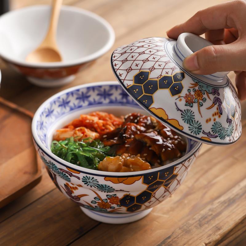 日式陶瓷味增汤盖碗家用餐具吃饭碗汤碗蒸蛋碗带盖碗创意隔水炖盅