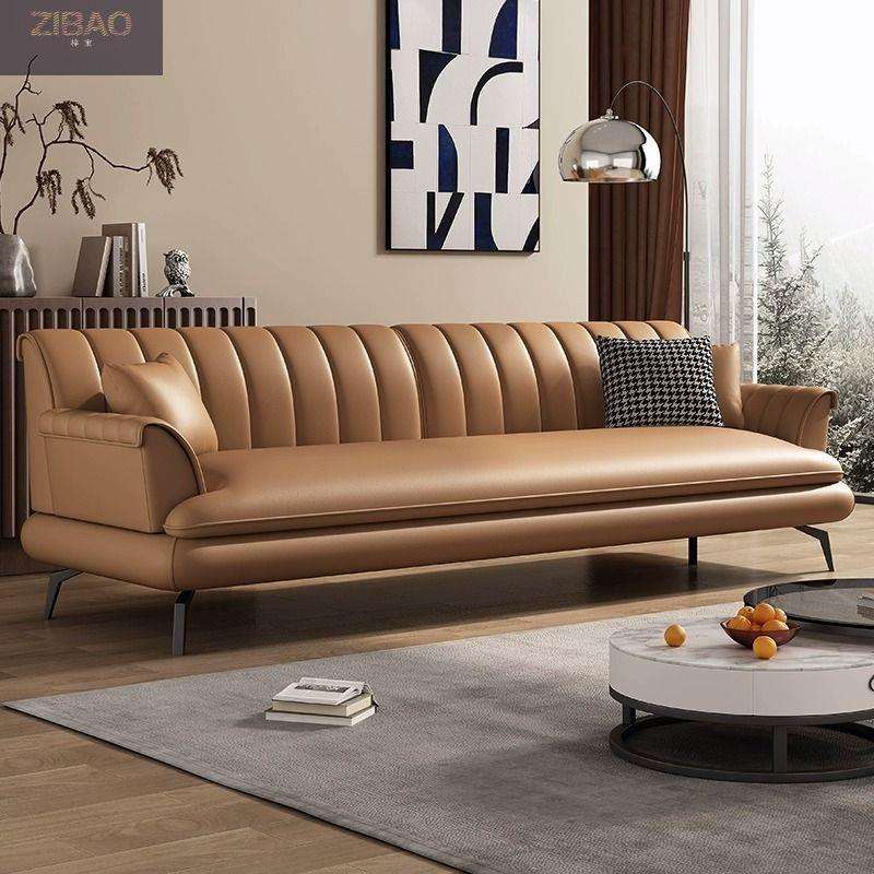 意式极简皮沙发客厅2023新款办公室复古棕色现代简约皮艺沙发直排
