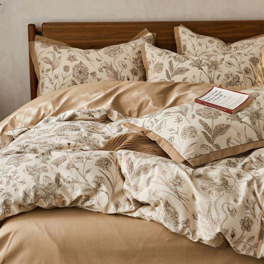 全棉四件套床单被套复古风美式贡缎长绒棉4件套秋冬加厚纯棉磨毛