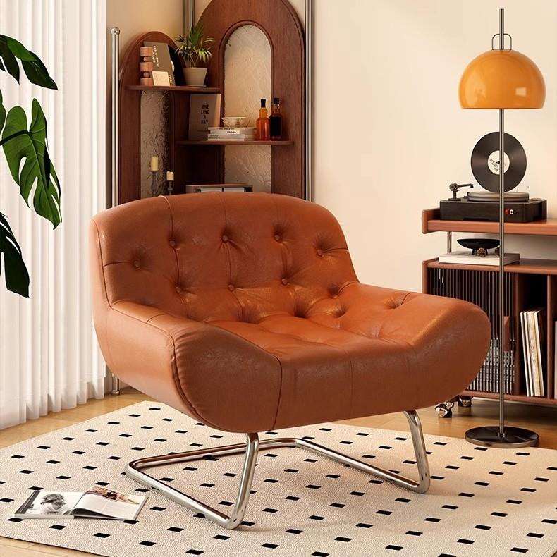 单人沙发椅法式中古风客厅懒人休闲躺椅轻奢极简设计师沙发单椅子