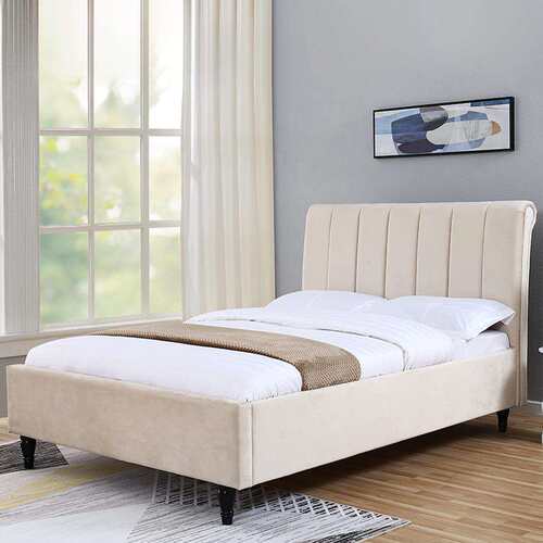 外贸工厂现代轻奢风绒质布艺床卧室床大尺寸bed