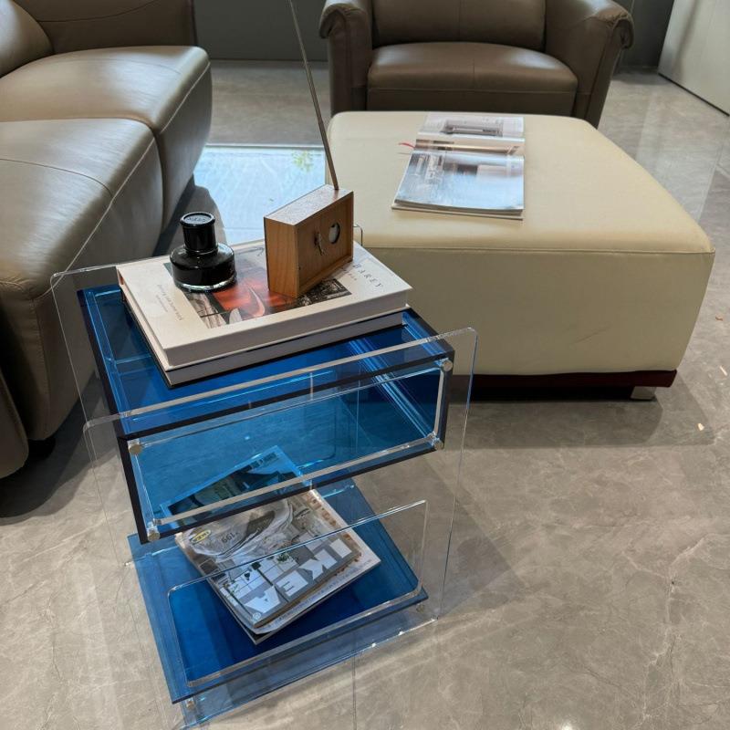 轻奢透明亚克力床头柜客厅卧室极简沙发边几双层茶几置物架高级感