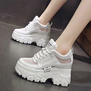 白色老爹鞋ins潮2026夏季新款10cm内增高女鞋透气网鞋厚底松糕鞋