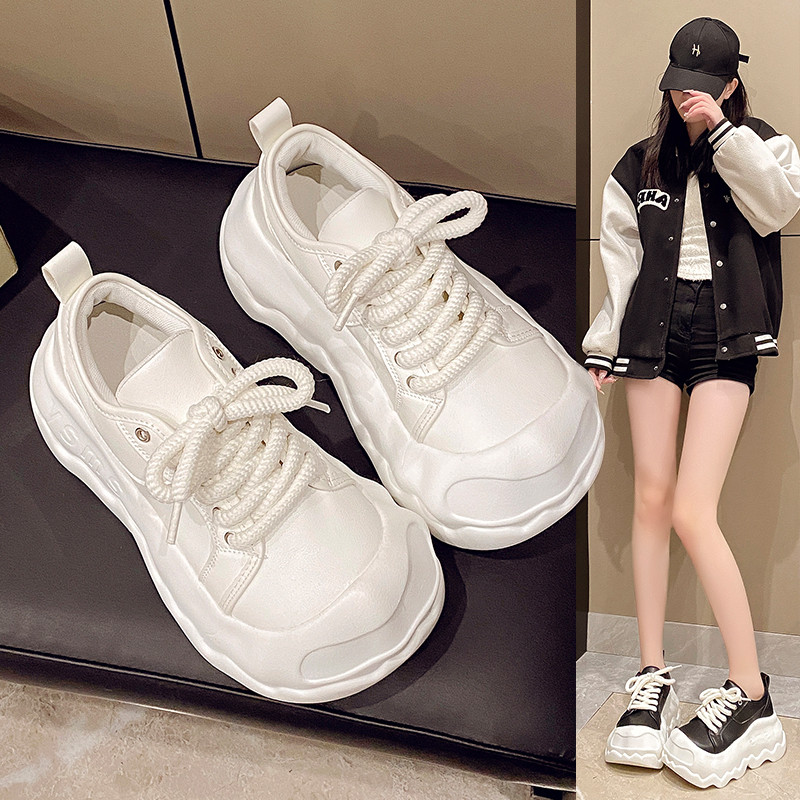 欧货真皮丑萌大头面包老爹鞋配阔腿裤厚底松糕小白鞋板鞋女ins潮