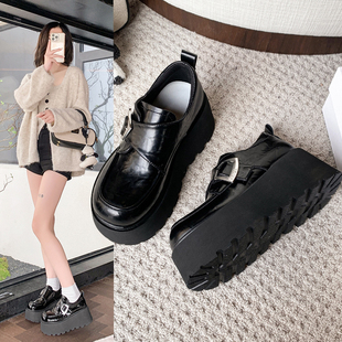 真皮乐福鞋女2026年春季新款单鞋小个子增高8cm英伦风厚底小皮鞋