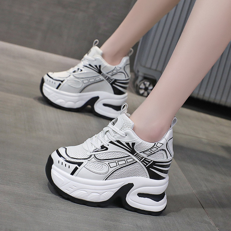 银色老爹鞋女款2026新款春款百搭透气网厚底小个子内增高女鞋10cm