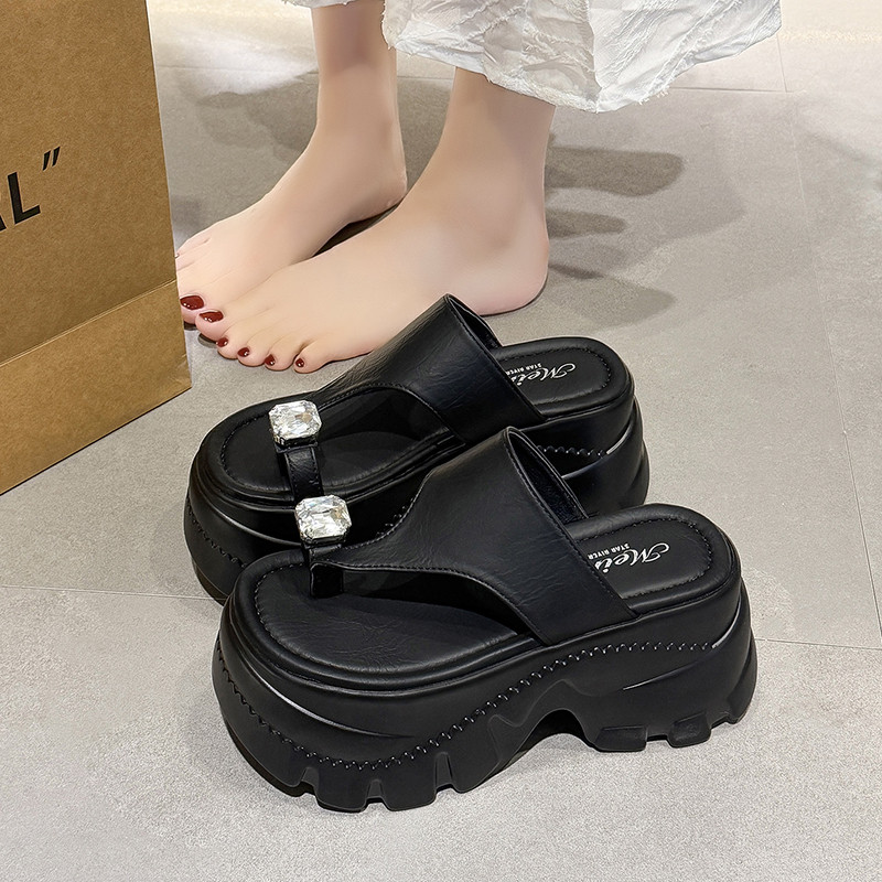 欧货法式水钻夹趾人字拖女