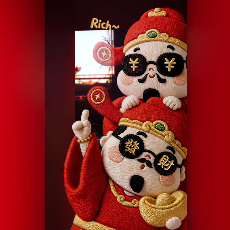 新年装饰窗贴卡通财神装扮贴画马年创意窗花过年店铺橱窗玻璃贴纸,节庆用品/礼品,节日装扮用品,淘宝优惠券,粉丝福利购,淘宝优惠卷