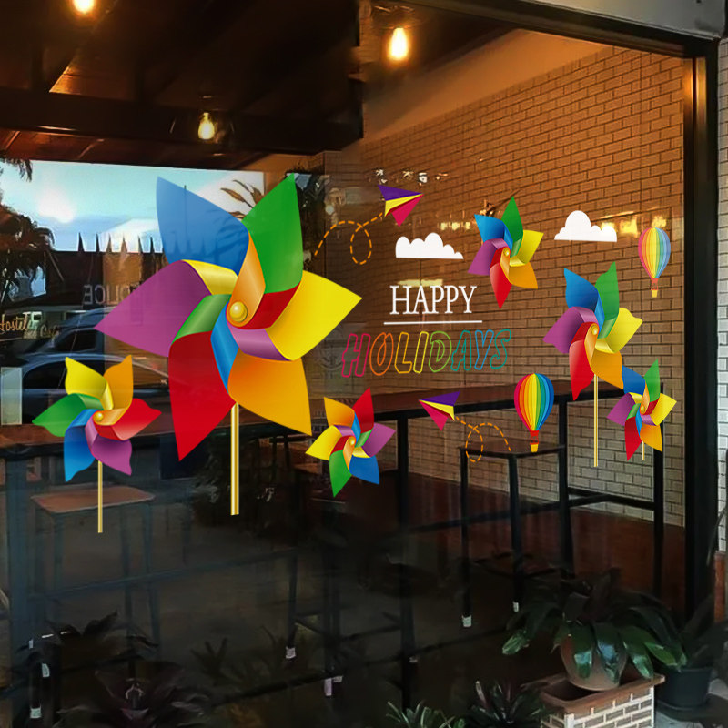 六一风车商场店铺氛围布置玻璃门贴纸窗花贴画61儿童节橱窗装饰品,节庆用品/礼品,圣诞装饰品,淘宝优惠券,粉丝福利购,淘宝优惠卷