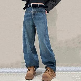 直筒阔腿裤 新款 女高腰显瘦设计感宽松百搭 女2025冬季 弯刀牛仔裤