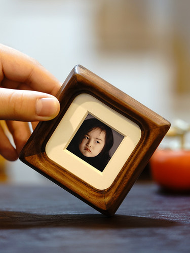 实木榫卯3英寸迷你相框桌黑胡桃方形DIY洗照片制成宝丽来框架