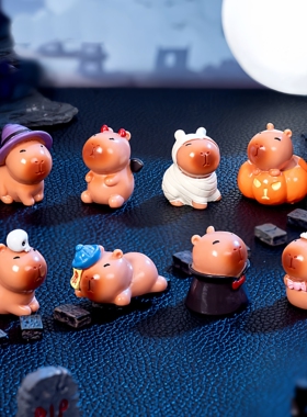 微景观万圣节水豚卡皮巴拉小公仔手工摆件车载桌面装饰品礼物