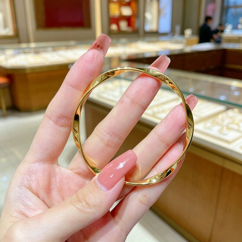 古法金包银莫比乌斯环手镯女实心素圈镯子波浪手环送女友节日礼物