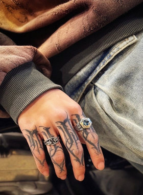 EBXBZ美式复古字母纹身戒指男女通用个性潮流金属指环