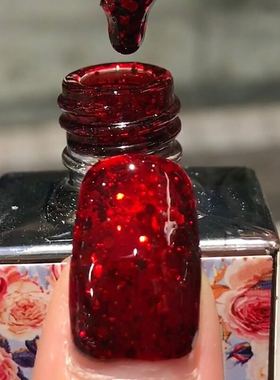 花芽美甲秋冬新款酒红爆闪亮片光疗指甲油美甲胶琉璃红钻树脂红色