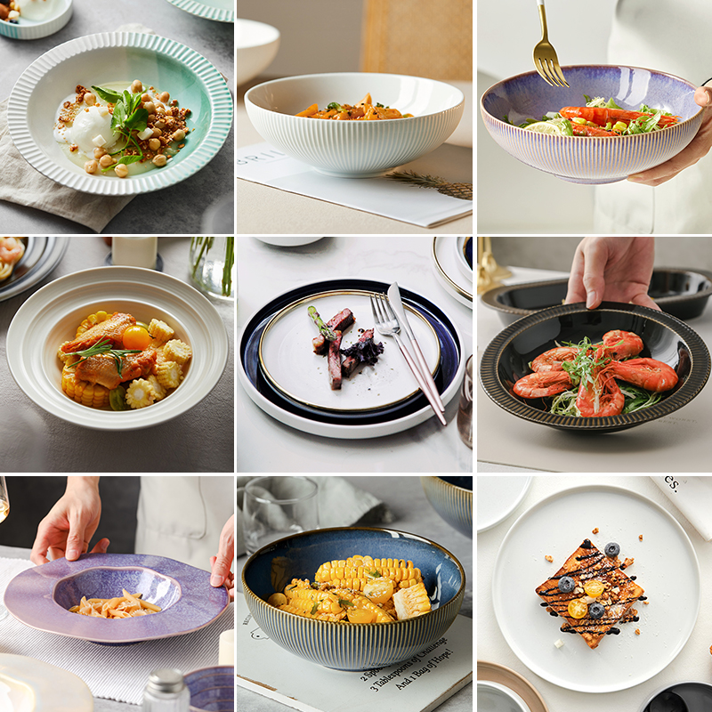 jiwoo捡漏釉下彩陶瓷餐具清仓菜盘汤盘深盘高颜值日式简约西餐盘