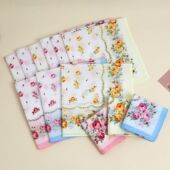 女士浪漫玫瑰花朵印花手帕全棉吸水擦汗薄款 手绢纯棉老式 怀旧手巾