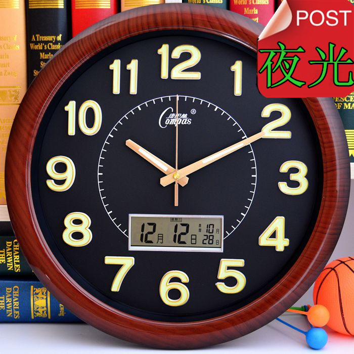 康巴丝夜光万年历静音挂钟欧式大号时钟客厅时尚创意钟表简约挂表