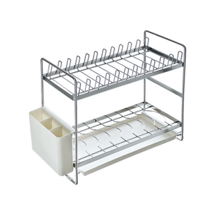 304不锈钢碗架台面双层沥水碗碟架厨房置物架收纳晾放碗盘架窄
