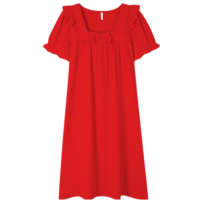 本命年红色睡裙女夏季丝光棉短袖