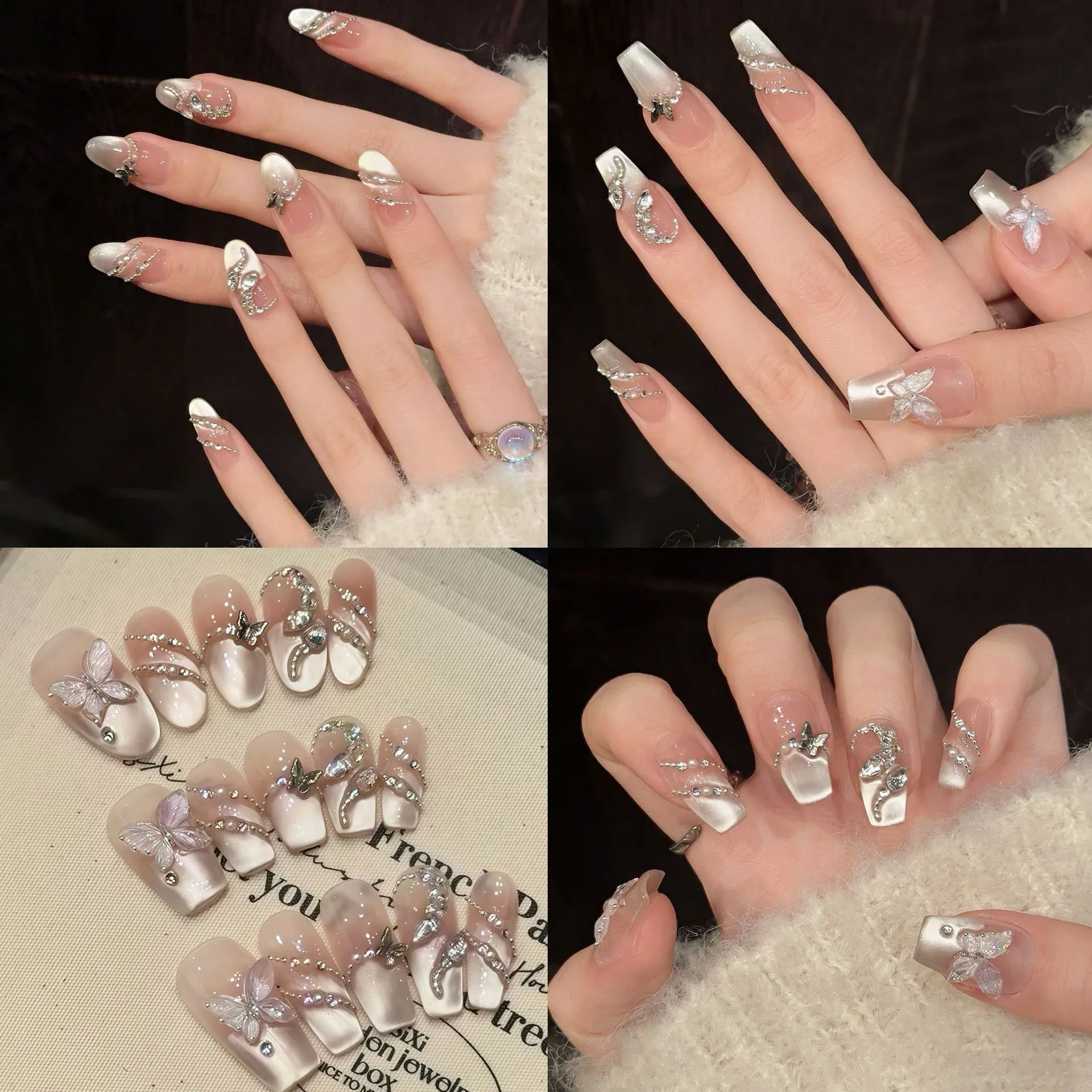 【蝶春蛇】霜筠秋冬高级感纯手工穿戴甲绵密猫眼蝴蝶高级美甲贴片