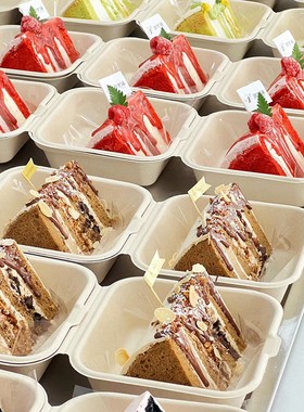 网红切块蛋糕包装杨梅蛋糕打包盒4寸甜品盒小西点盒汉堡盒纸浆盒