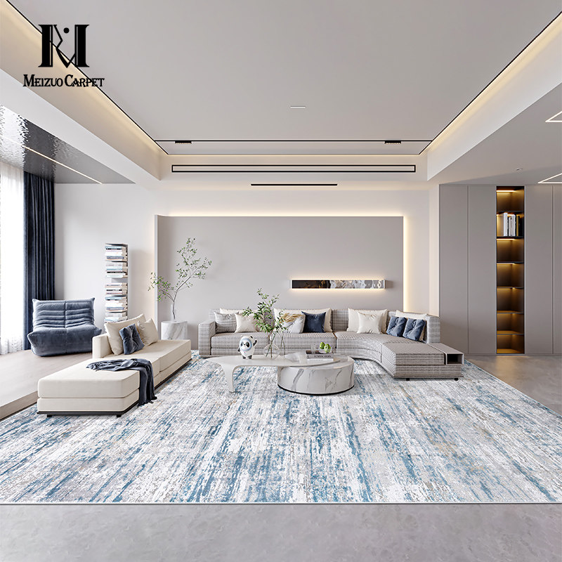 美作地毯土耳其进口意式轻奢蓝灰色高级客厅沙发茶几毯北欧地垫