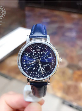 现货韩国OST专柜特价手表女士正品时尚大表盘蓝色星图真皮石英表