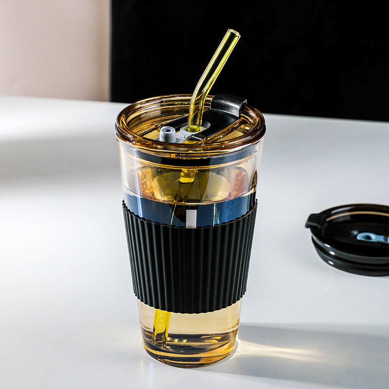 玻璃吸管杯女生耐热水杯男咖啡杯便携式新款2026豆浆果汁奶茶杯子