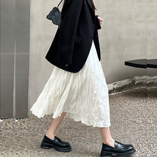 白色皱褶半身裙女2026春装 高腰遮胯显瘦日系三宅压褶A字0317r 新款