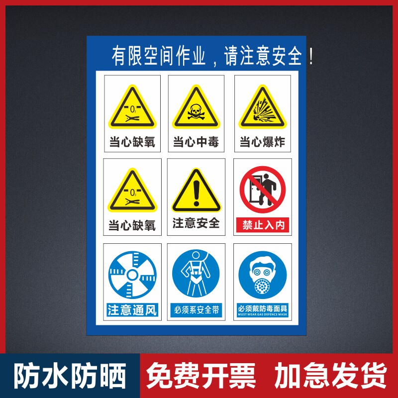 有限空间作业请注意安全警示牌 受限空间作业告知牌警示标识牌告示牌