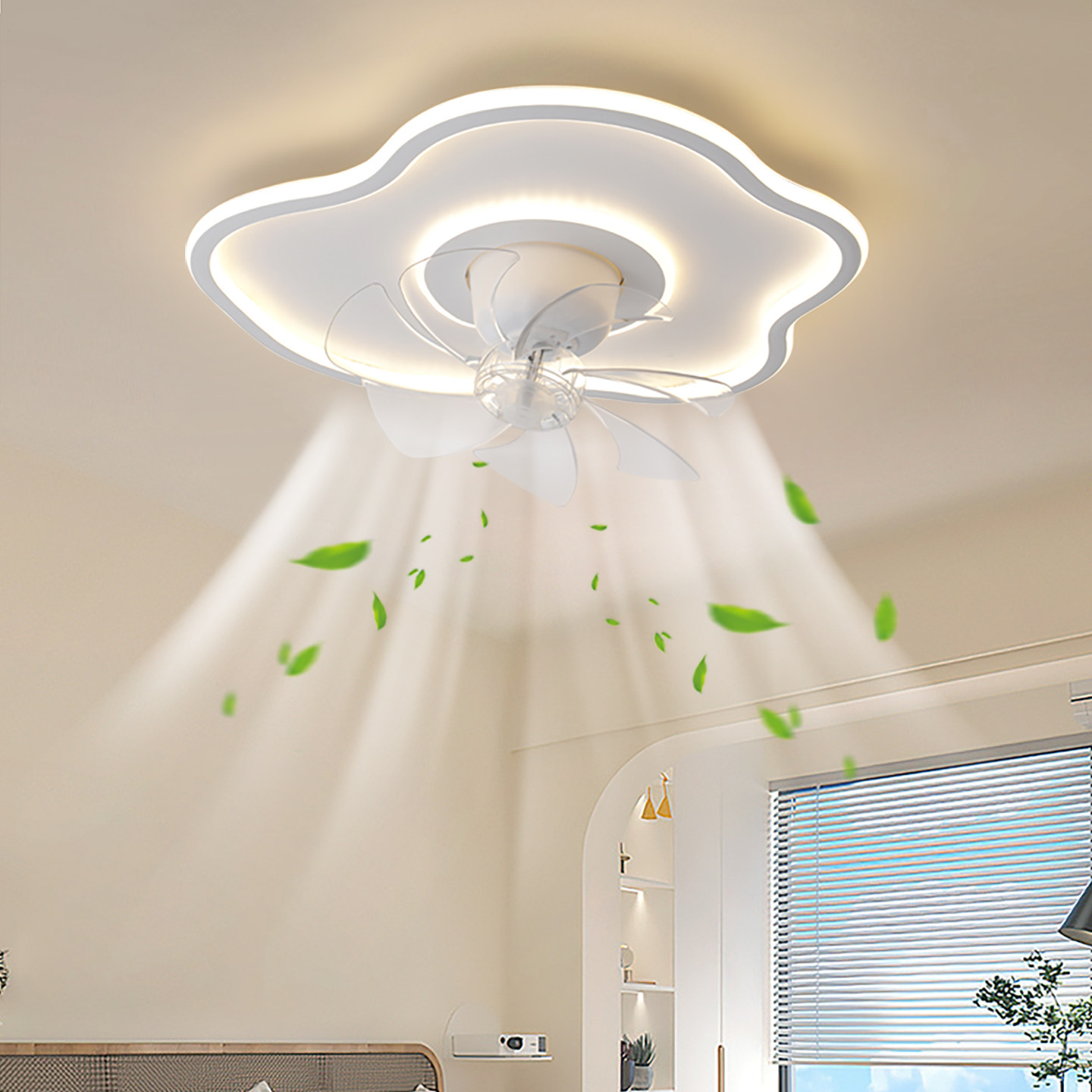 超薄云朵电风扇灯2025年新款卧室灯吸顶灯现代简约护眼电风扇一体