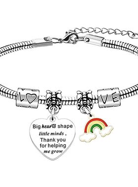 手链欧美不锈钢蛇骨手链教师节吊牌彩虹节日礼物刻字钛钢手链