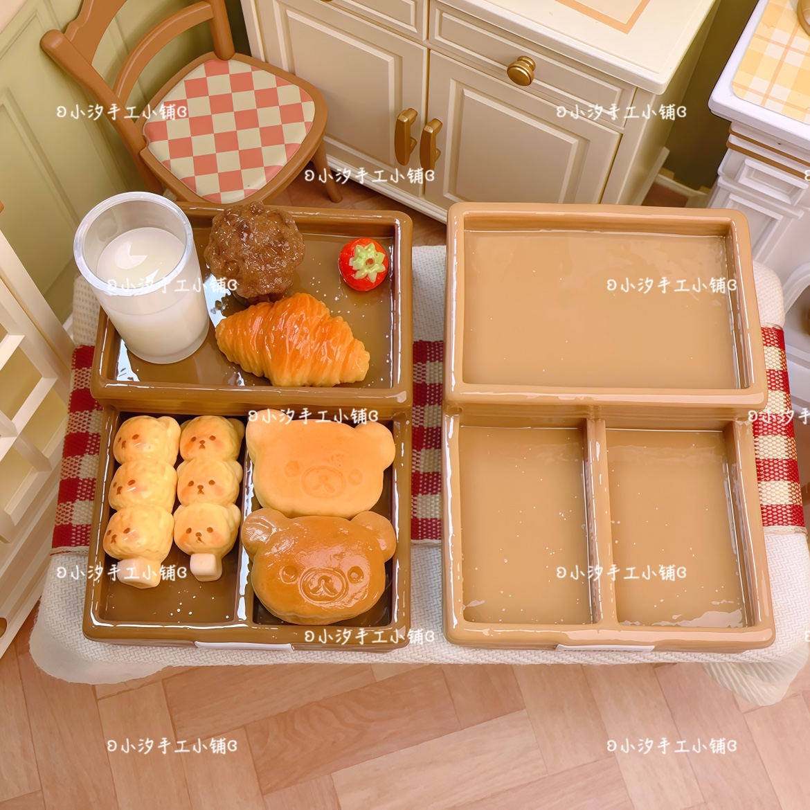 定制仿真微缩食玩分格托盘diy奶油胶树脂饰品配件娃屋摆件捏捏盘