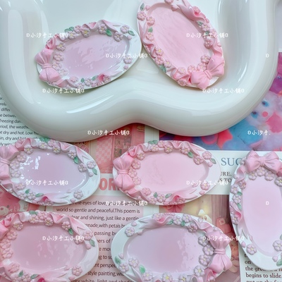 定制仿真微缩椭圆蝴蝶结花朵盘子diy奶油胶树脂饰品配件捏捏盘子