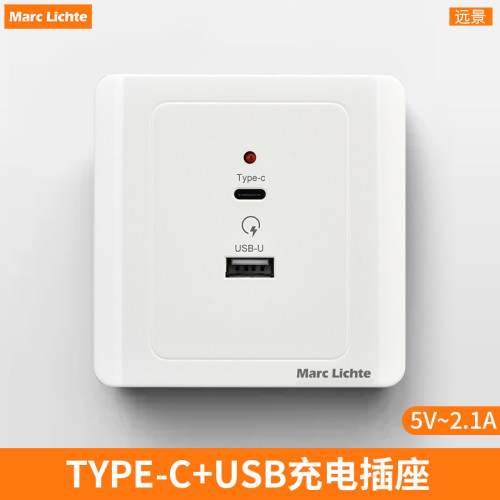 快充插座面板86型暗装220V工地宿舍10W二位USBTYPE-C智能快充插座