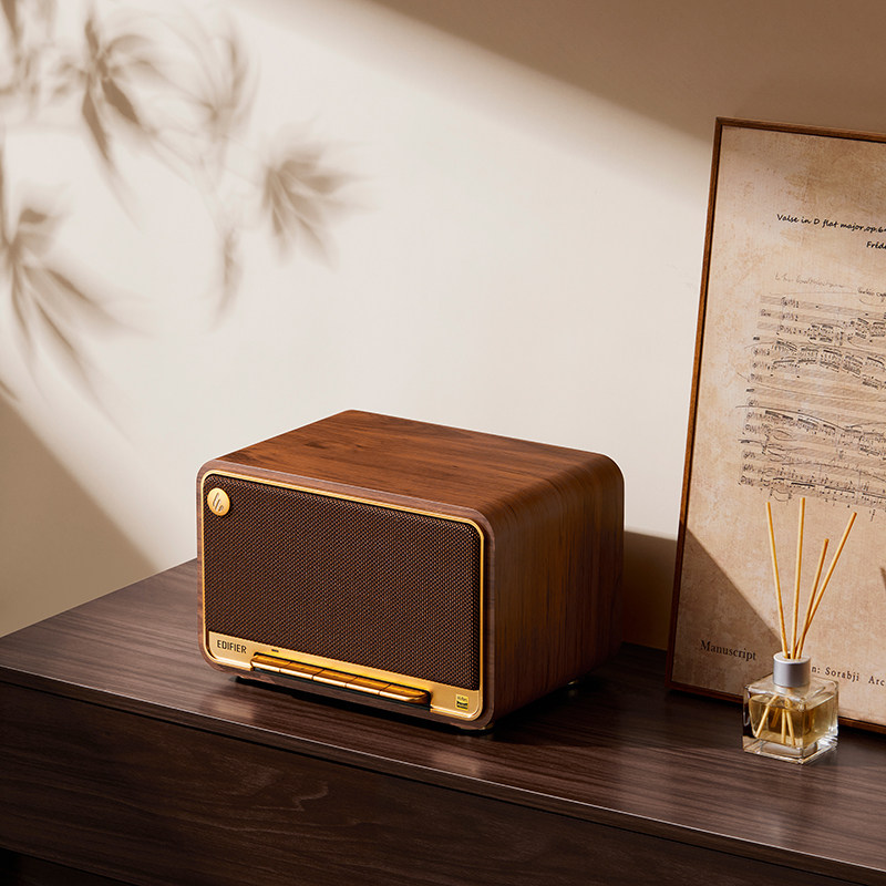 漫步者无线蓝牙音箱家用桌面客厅高音质便携小型复古音响hifi木质