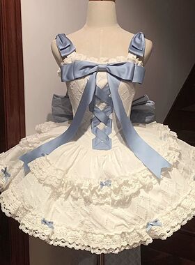 蓝色缎带lolita洛丽塔千金成人礼公主蓬蓬裙优雅礼服裙生日小礼裙