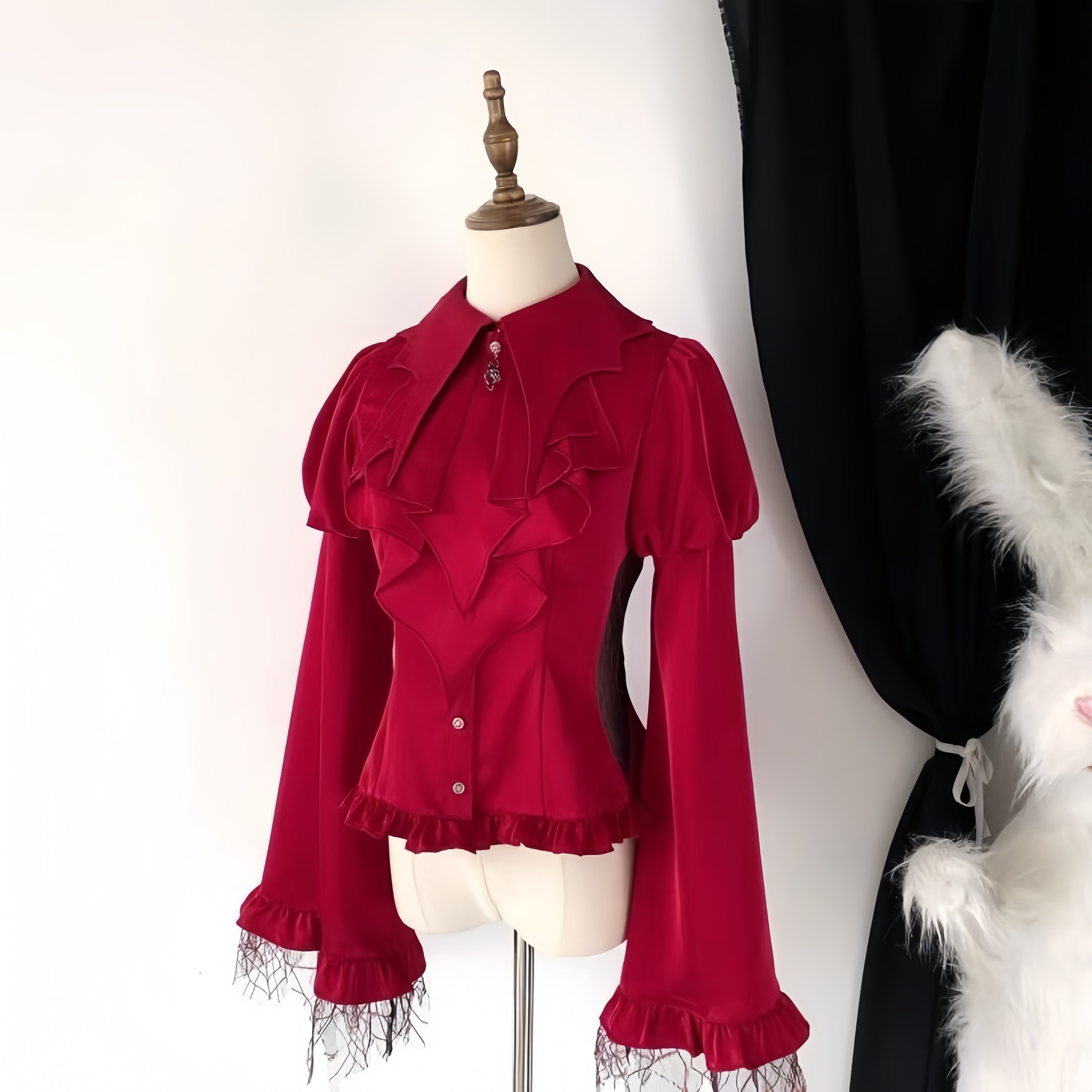 红色Lolita衬衫哥特风内搭上衣