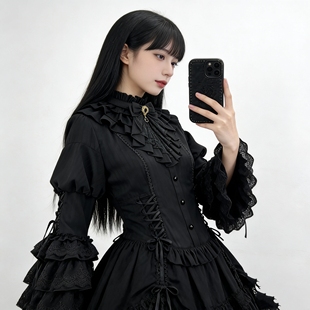 复古中世纪宫廷风Lolita姬袖内搭暗黑系哥特风立领衬衫收腰王子系