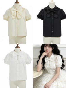 lolita泡泡袖衬衣娃娃领短袖内搭草莓天使可爱甜美呲甜衬衫洛丽塔